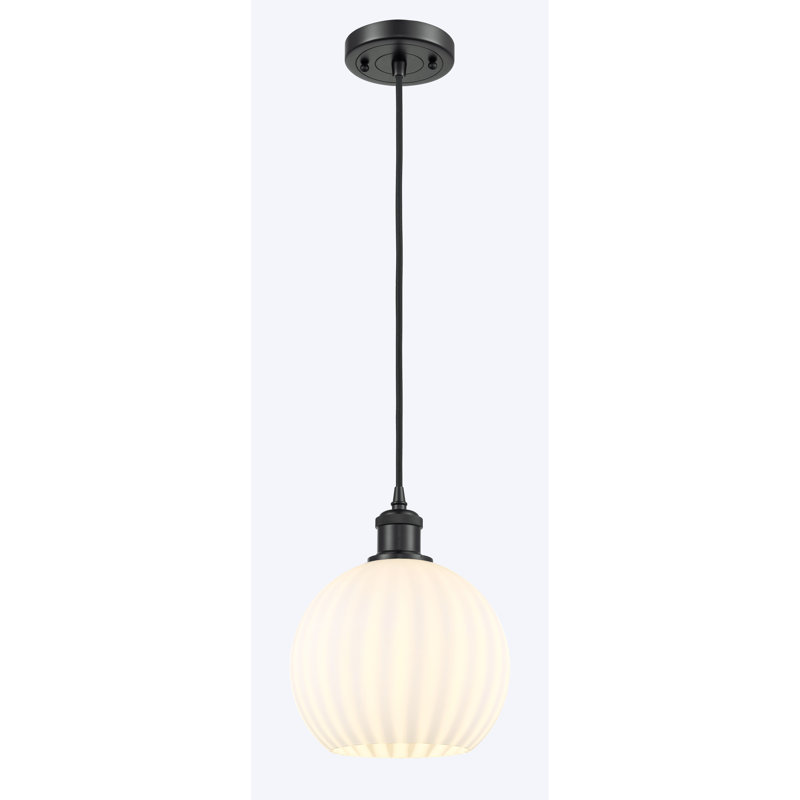 Luminaire suspendu vénitien blanc Ballston, Noir mat, H 10 po x l 8 po x P 8 po