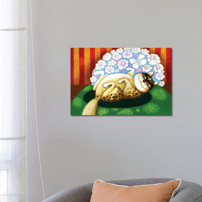 Cat With Flowers by Art Mirano - Wrapped Canvas Print