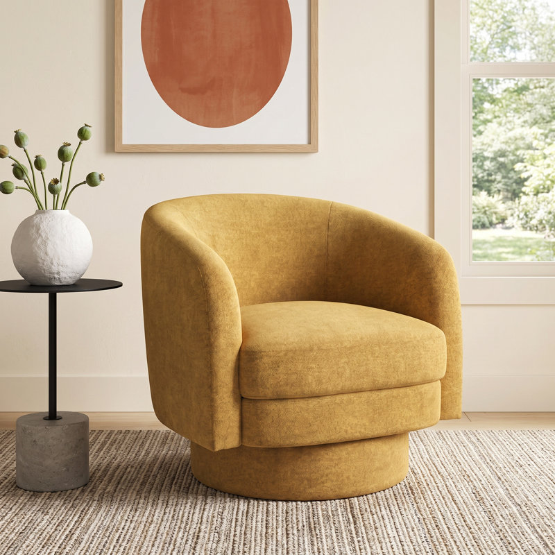 Genoa Upholstered Swivel Barrel Chair, Mustard Gas