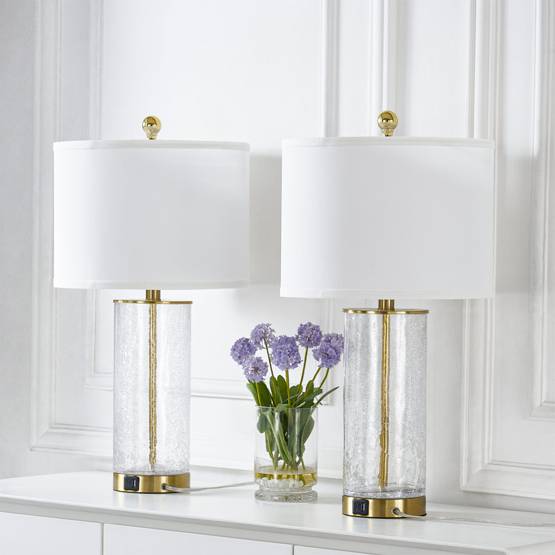 Quinita 23.25" Modern Glam MCM Glass And Metal Table Lamp Set ( With USB) - Funky Modern Accent Table Lamps for Bedroom Bedside/Nightstand, Living Room & Desk