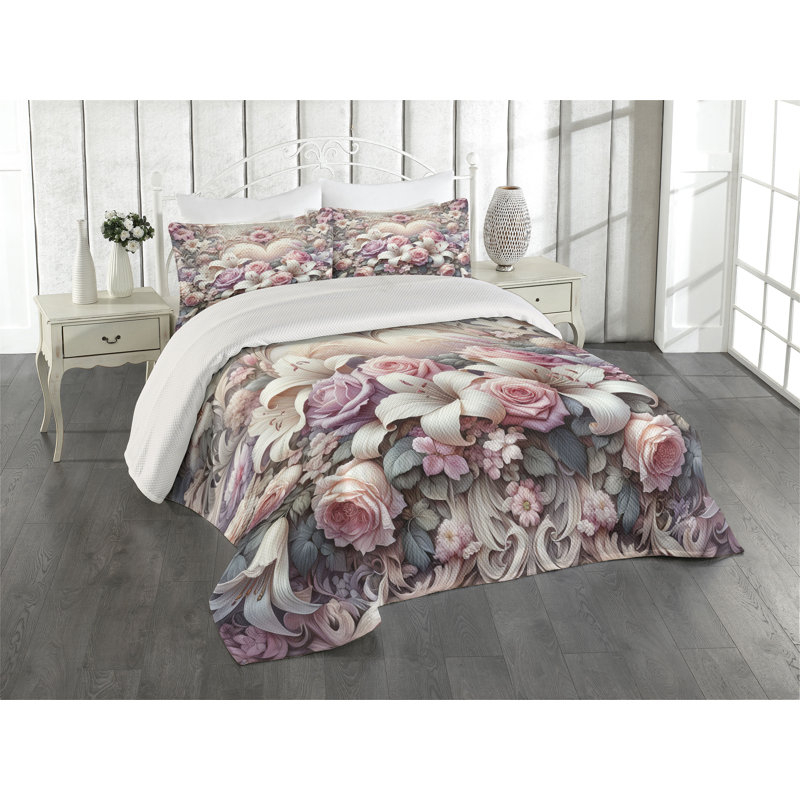 Polyester Floral Coverlet, King Coverlet + 2 Standard Shams