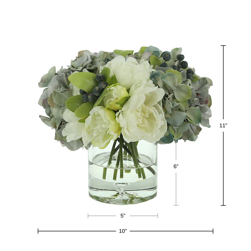 Faux Floral Arrangement with Hydrangeas, Peonies and Berries
