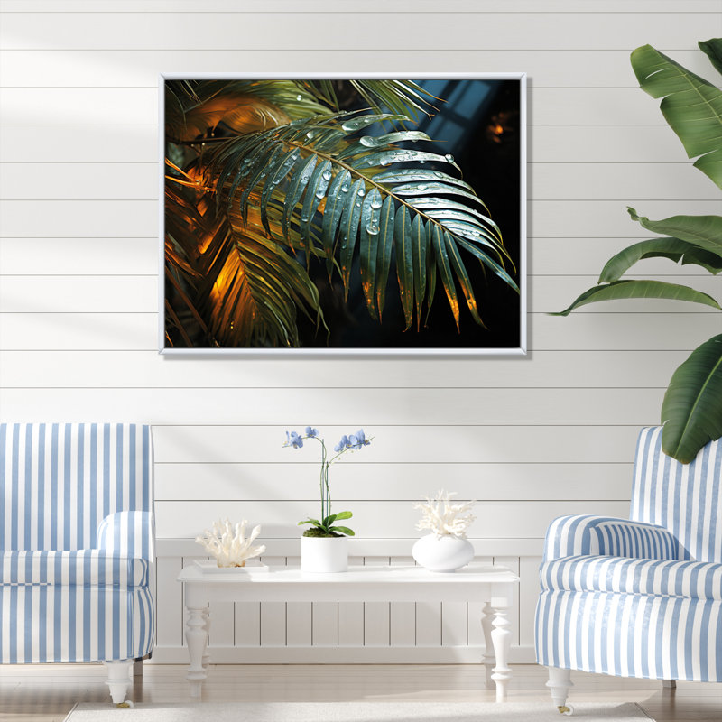 «Corto Beach Tropical Paradise I», reproduction sur toile, Cadre flottant blanc, H 34 po x l 44 po x P 1,5 po