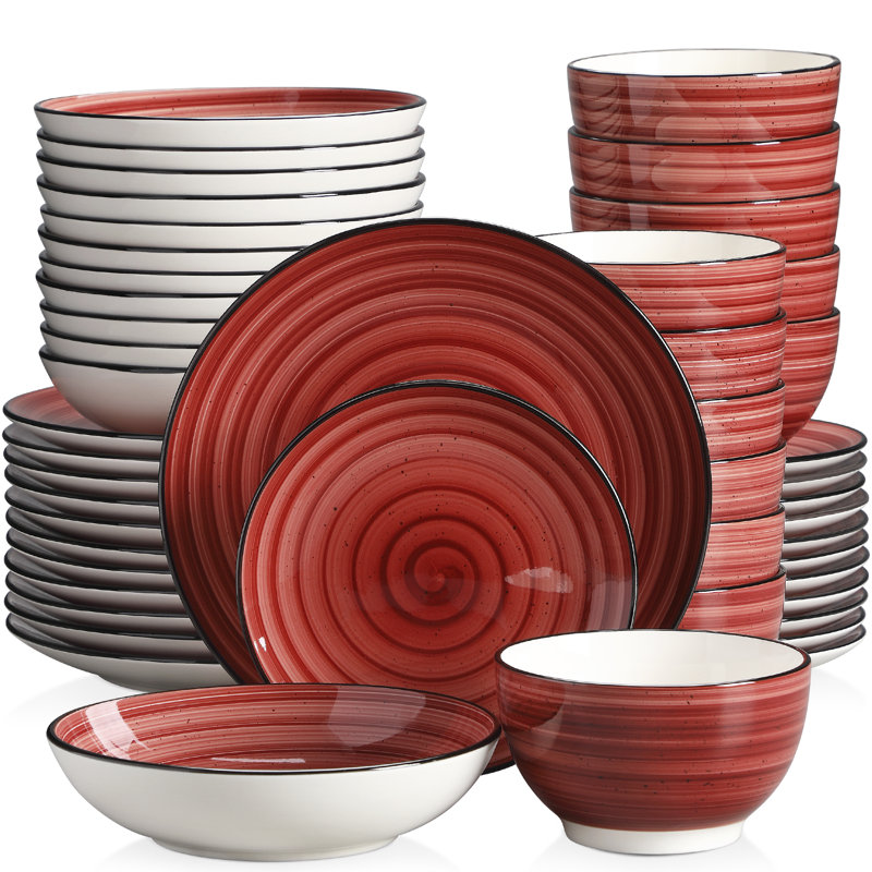 Whittier 48 Piece Stoneware Dinnerware Set - Service for 12, Red