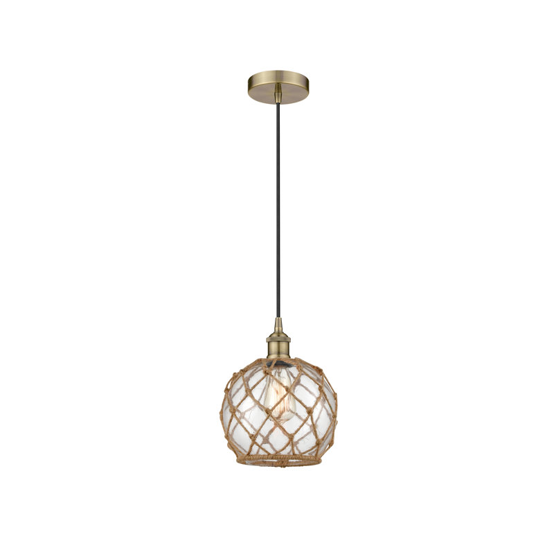 Luminaire suspendu simple à 1 lumière Haytham, Laiton antique, Clair/Brun