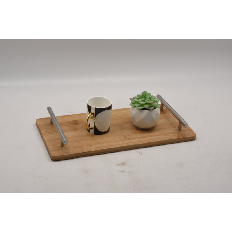 PLATEAU BAMBOU Presha rectangulaire avec poignée chromée Presha