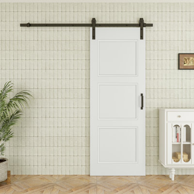 80"H 3Lite Waterproof White Primed Solid Core Composite MDF Wood Sliding Barn Door With Hardware Kit