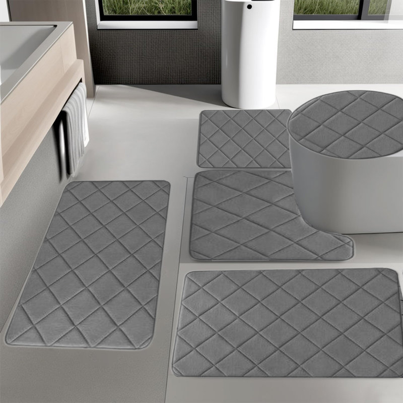 Ensemble de tapis de salle de bain 5 pièces, Gris foncé