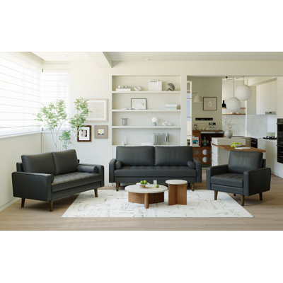 Statura 3-Piece Mid-Century Faux Leather Square Arm Sofa Living Room Set