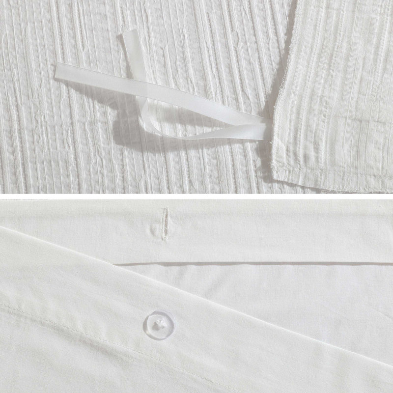 Vera Wang Bark Texture White Cotton Duvet Cover Set, Queen Duvet Cover + 2 Standard Shams