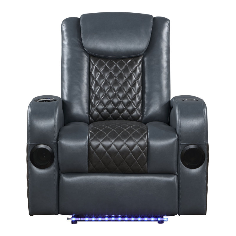 Kuuda Power Motion Recliner with Bluetooth Speaker and Cooling Cup Holder, Bleu / Noir