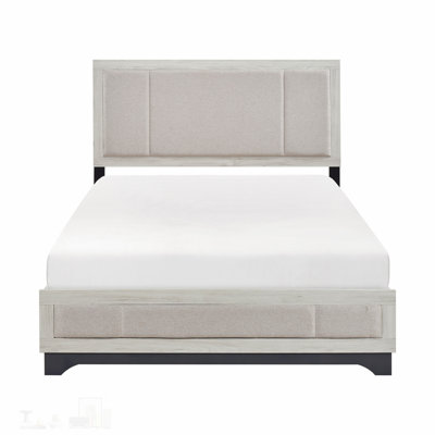 Contemporary Two-Tone White Oak and Gray Finish Full Bed with Upholstered Headboard and Footboard, Ideal for Modern Bedrooms