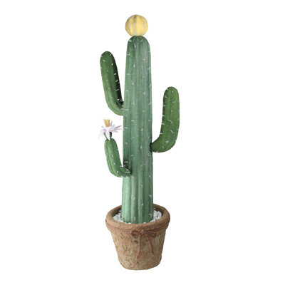 Décoration de cactus artificiel vert en pot 32,5 "style sud-ouest avec fleurs