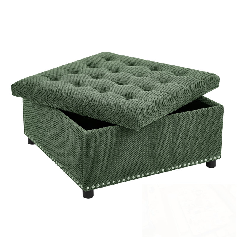 Casner carré capitonné avec espace de rangement et garniture cloutée, Vert