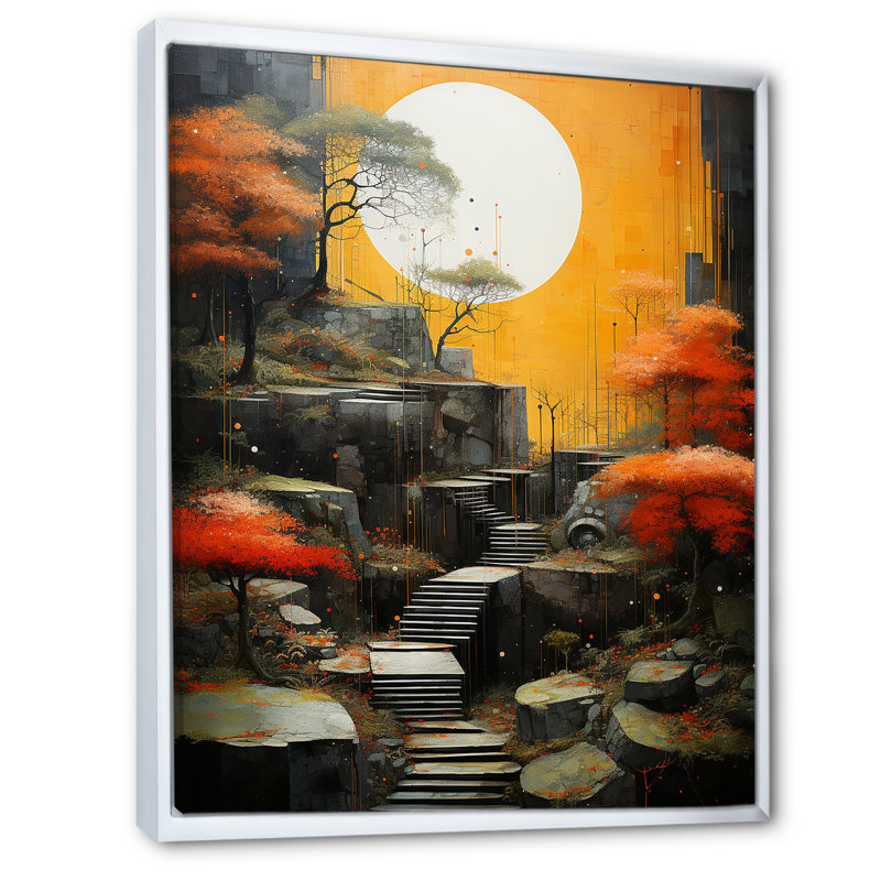 Paysage zen harmonie I - impression, Cadre flottant blanc, H 32 po x l 16 po