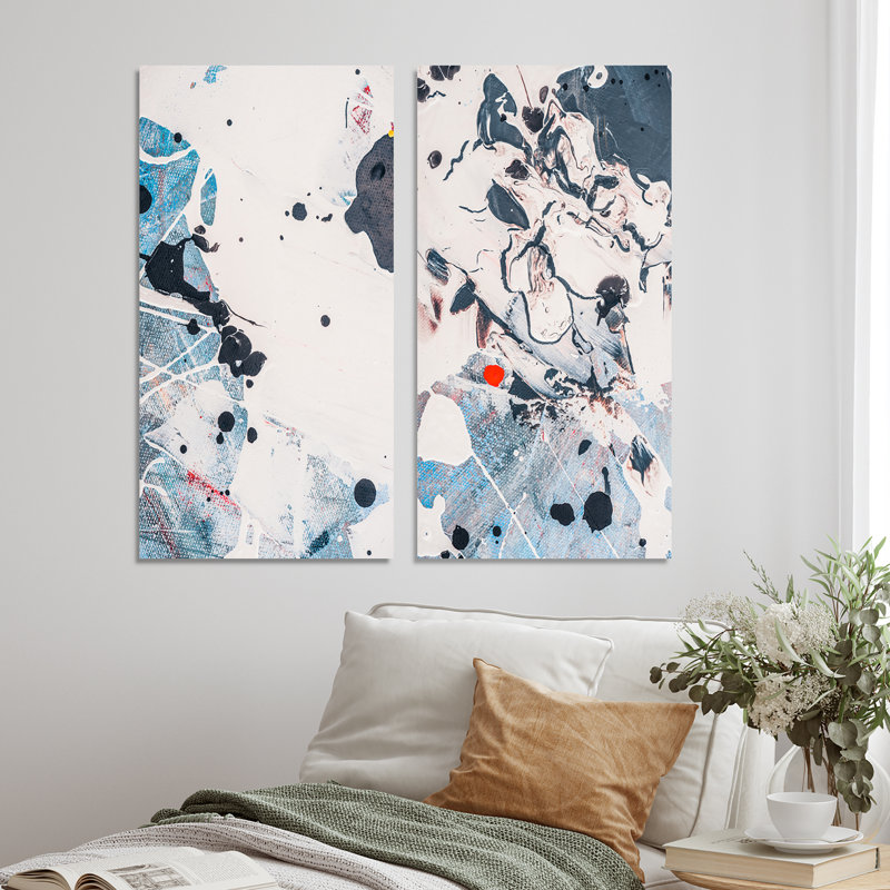 «Black and Blue Paint Stains», ensemble de 2 peintures sur toiles, Toile tendue, H 20 po x l 24 po x P 1 po