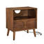 Table de chevet cannelée de style Mid-Century avec ports USB, station de charge, tiroir de rangement et pieds en bois massif