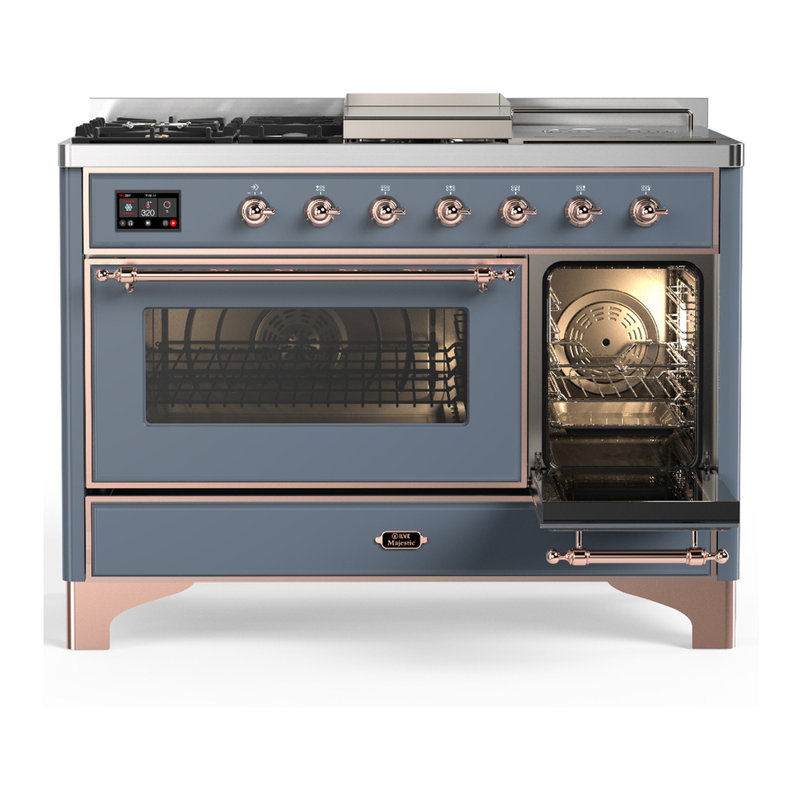 Majestic III Series 48 Inch Dual Fuel Range with 5 Sealed Burners, Griddle, Frenchtop in Glossy Black (Natural Gas, Burnished Trim)