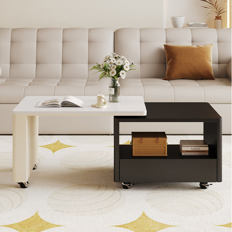 Table basse rétractable Modern, Blanc/Noir, Blanc/Noir