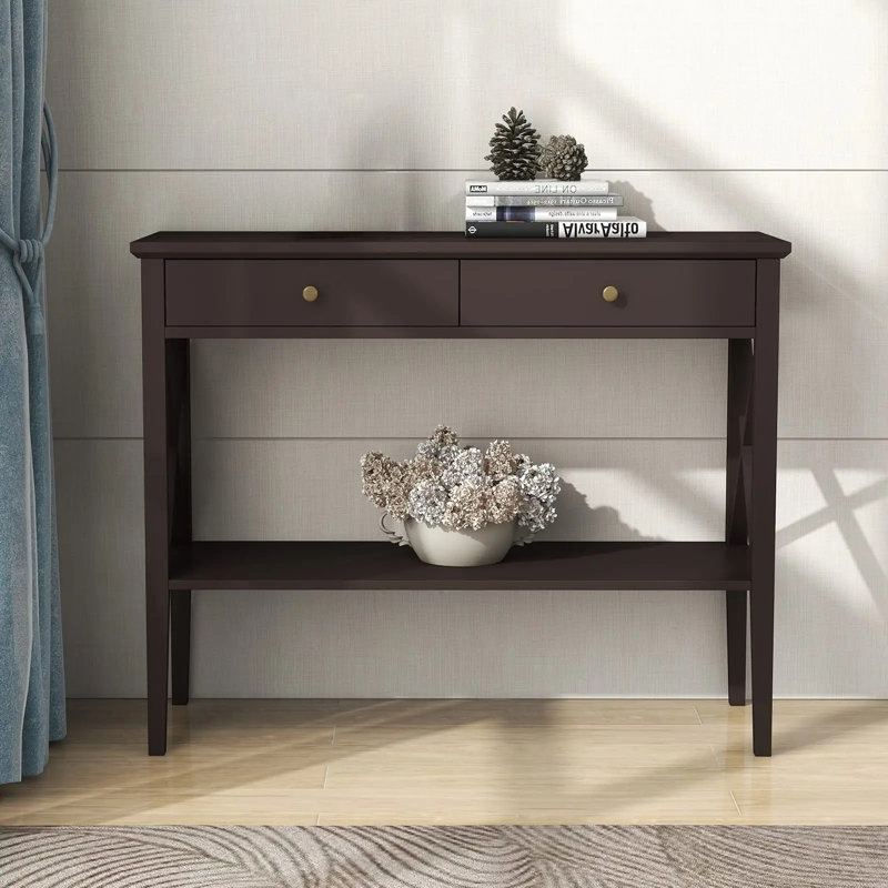 Console l 39,4 po avec 2 tiroirs et tablette de rangement, Espresso