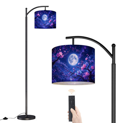  Lampe sur pied arc pleine lune nuit vibrante mauve cerisier bleu haute lampe sur pied moderne abat-jour réglable en lin à 3 couleurs