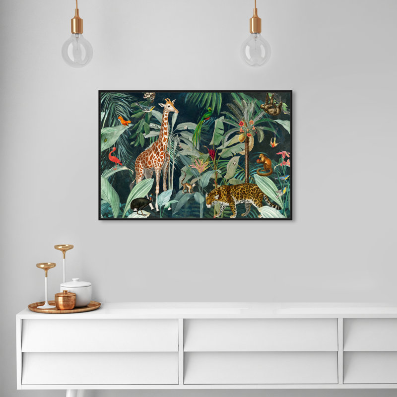 " Jungle Reves ", Picture Framed Canvas, 30" H x 45" W, Black