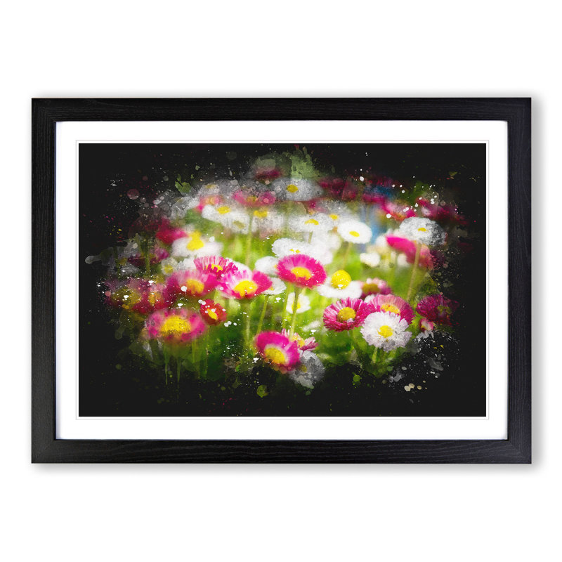 Pretty Flowers - Single Picture Frame Print on Wood, Black Framed, 27cm H x 36cm W x 2cm D