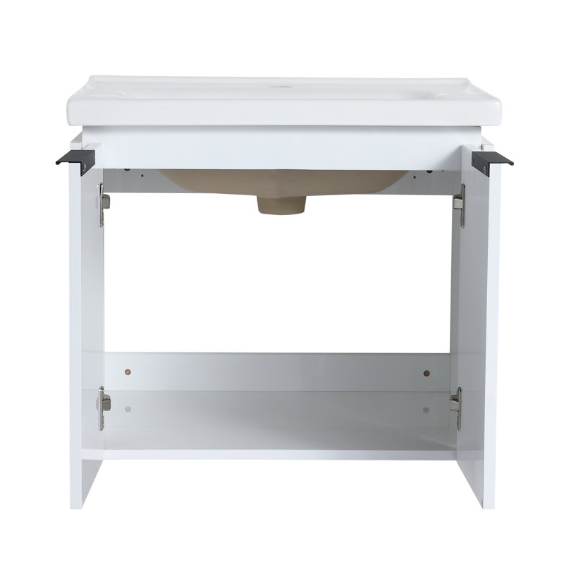 Meuble-lavabo 48 po à fermeture en douceur avec lavabo et tablettes de rangement