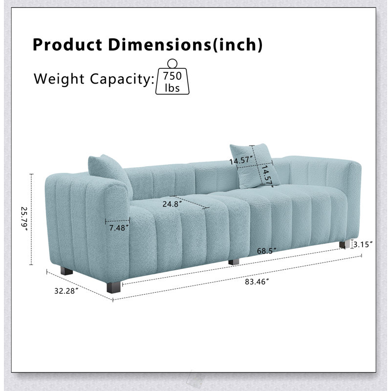 Premium Velvet Sofa 3-Seater Loveseat, Modern Bubble Upholstered Couch With Metal Base Legs And 2 Pillows For Living Room, Bedroom