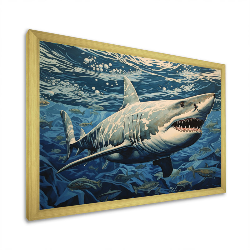 " Shark Echo Painting ", 30" H x 40" W x 1.5" D, Gold Single Picture Framed