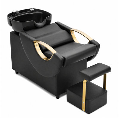 Bac à shampoing et fauteuil avec repose-pieds réglable, cuvette profonde en ABS et coussin pour la nuque, station de lavage de cheveux autoportante pour salon de coiffure, spa, barbier ou studio à domicile