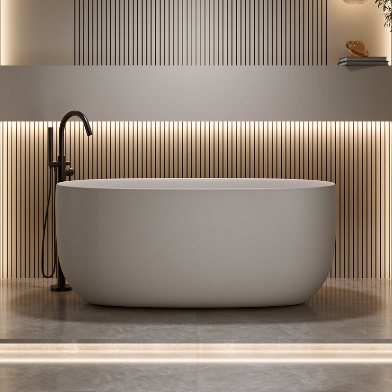 Baignoire de trempage autoportante ovale en résine de 51 po avec trop-plein beige