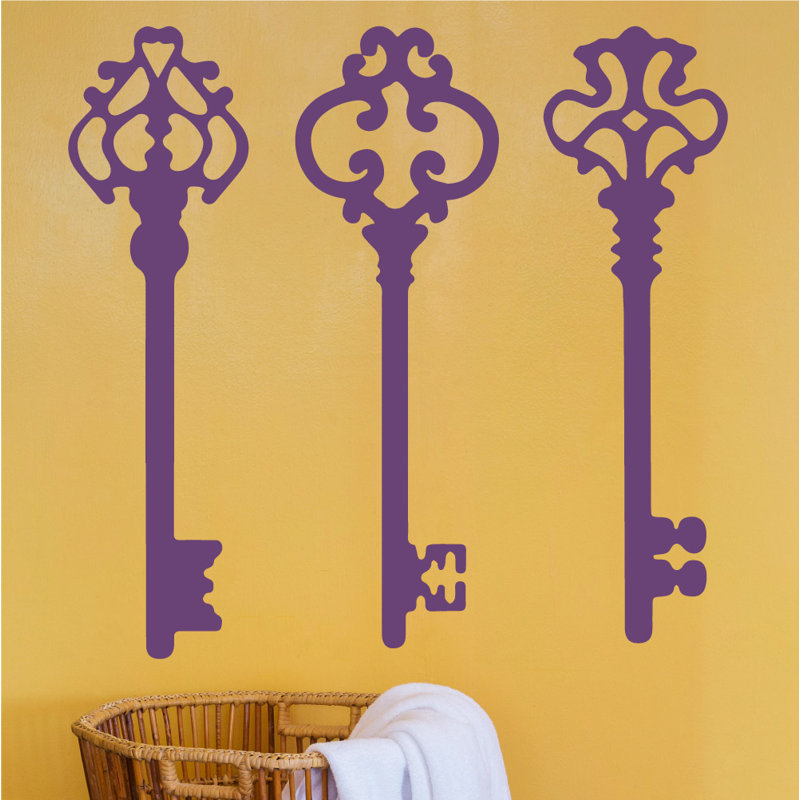 Décalcomanie murale clés squelettes, H 45 po x l 46 po x P 0,01 po, Violet