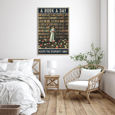 Khrystin " A Book A Day Keeps The Stupidity Away - 1 Piece Rectangle Graphic Art Print On Wrapped Canvas "