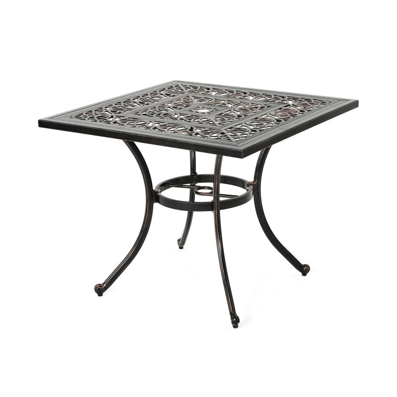 Table de rassemblement extérieure en aluminium coulé cuivré brillant pour les repas de famille