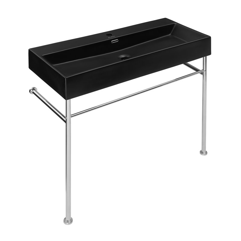 Lavabo console en céramique Claire 40, Noir / Chrome