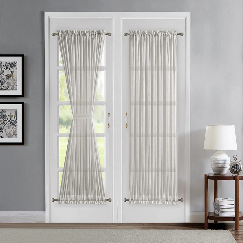 30 x 72 Inch 2 Sheer White French Door Curtains with 2 Tie-Backs , 30" W x 72" L, White