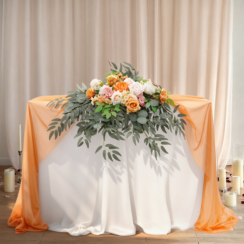 Artificial Flower With Tablecloth And Table Runner, Orange