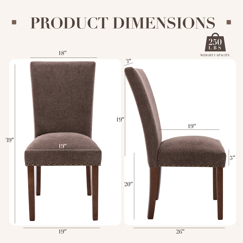 Upholstered Dining Side Chair with High Back and Nailhead Trim, Solid Wood Legs, Modern Parsons for Dining Room, Brown