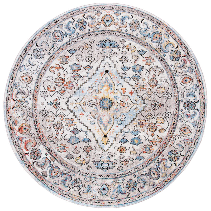 Tapis performance à motif floral Gardner, Rond 7 pi