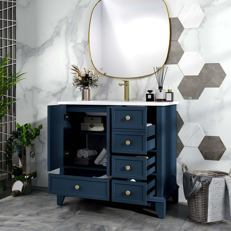 Ensemble de meuble-lavabo moderne avec rangement intégré, Bleu