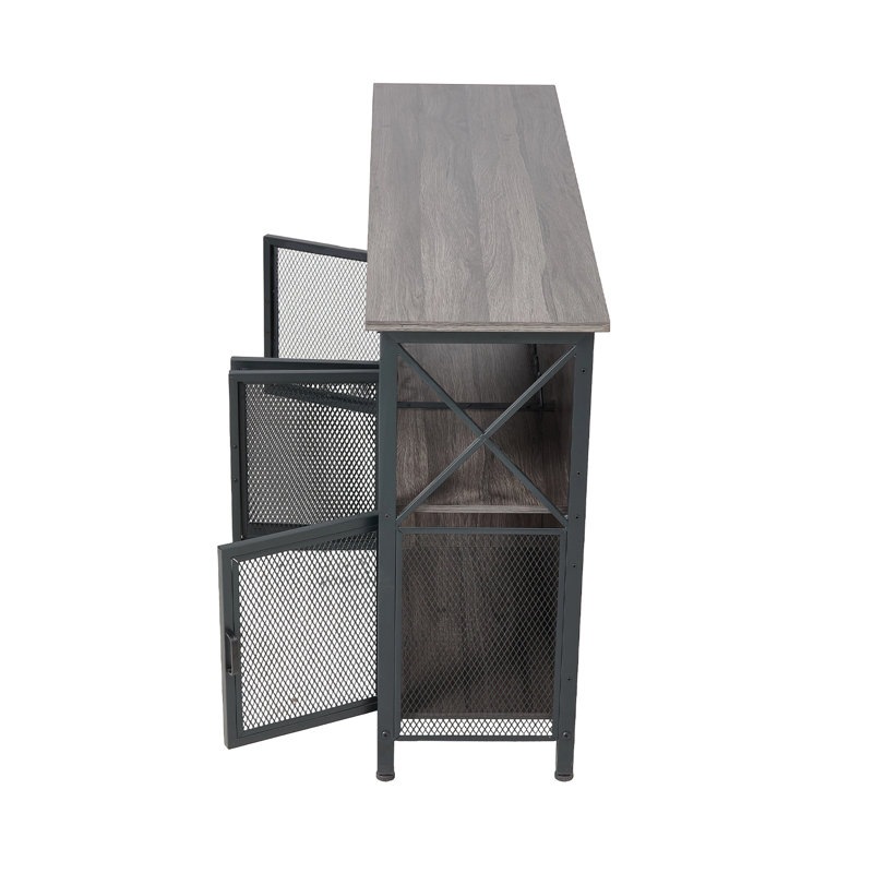 Industrial Wine Bar Cabinet with Metal Frame