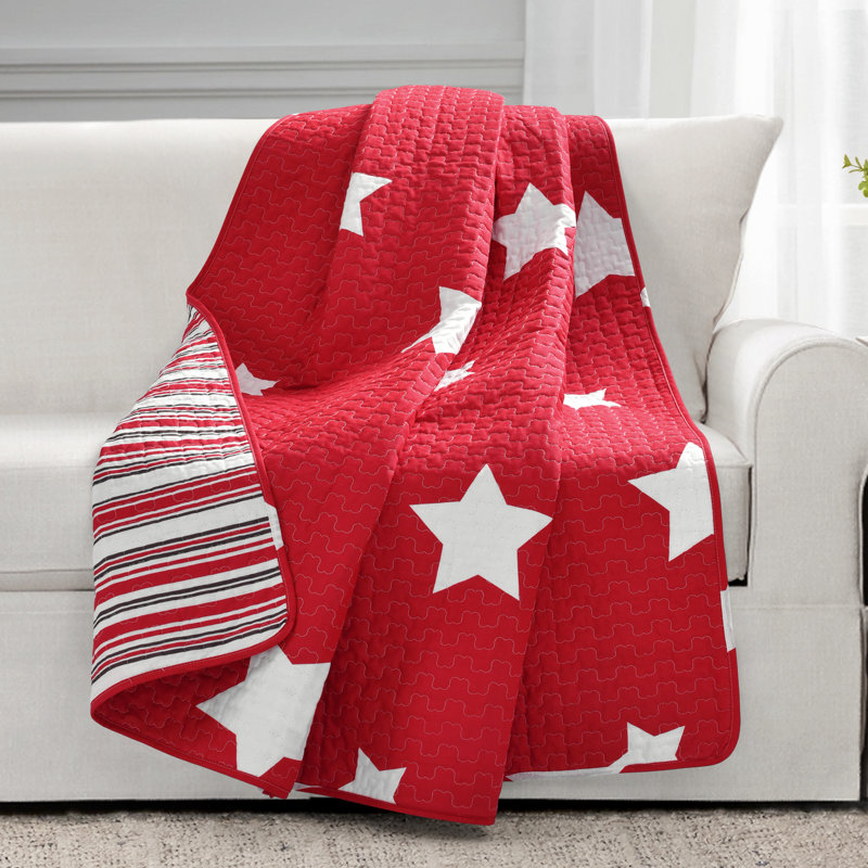 Red and White Cotton Reversible Star Throw Blanket