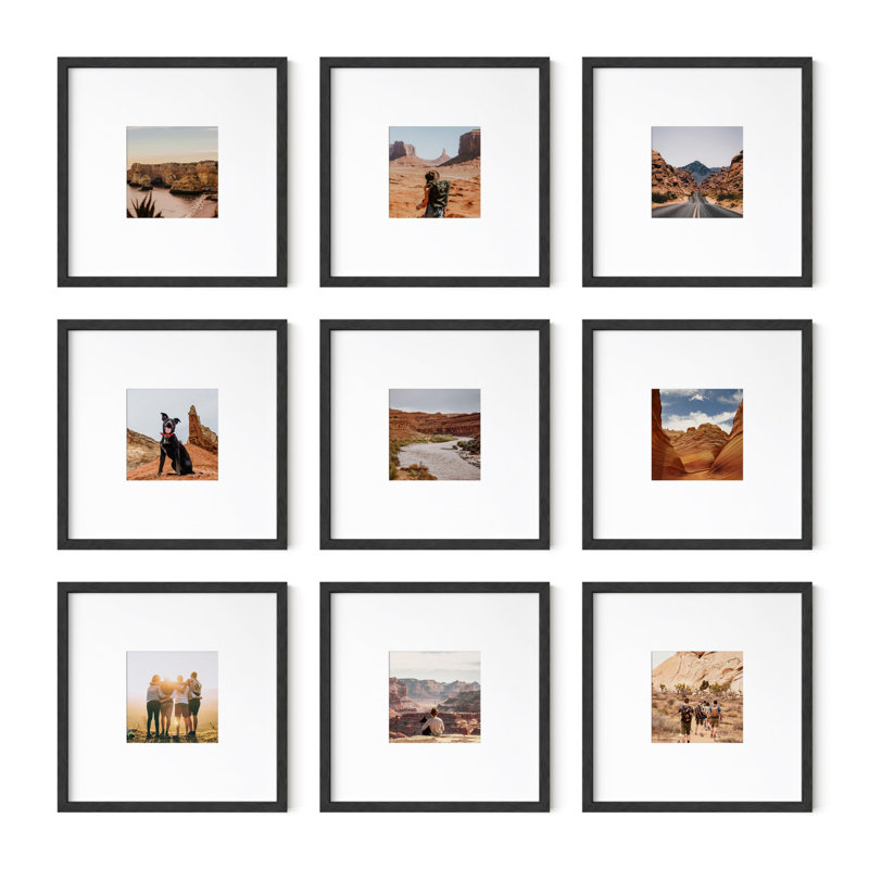 Cadre photo - ensemble de 9, Noir, 4 po x 4 po, 8 po x 8 po