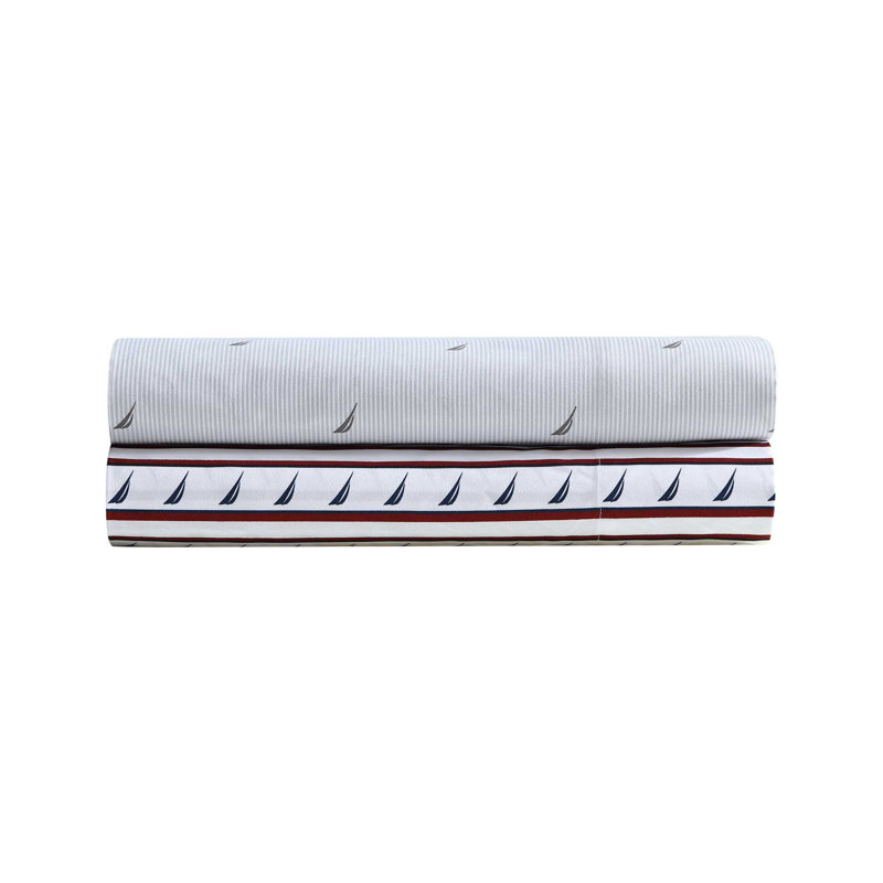 Microfiber Stripe Nautica Striped Washed Printed Sheet Set, Full Sheet Set with 2 Pillowcase