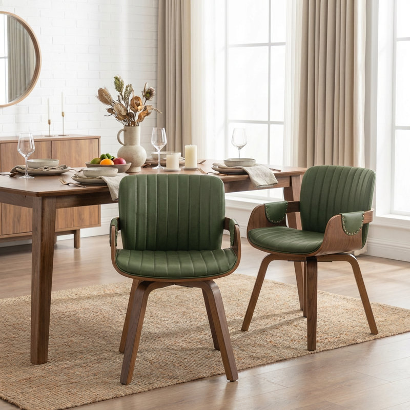 Dundrod Faux Leather Upholstered Swivel Dining Armchair, Green