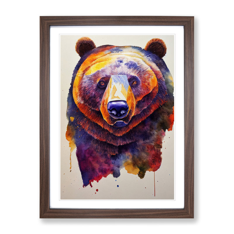 Bear Watercolour No.2 - Single Picture Frame Painting, 64cm H x 46cm W x 2cm D, Walnut Framed