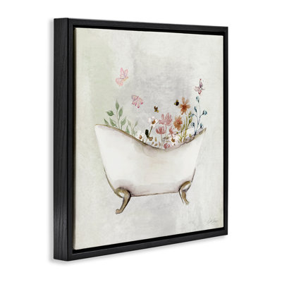 Butterfly Floral Bath Gray Framed Floater Canvas Wall Art by Stella Chang
