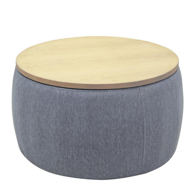 Round Storage Ottoman, 2 In 1 Function, Work As End Table And Ottoman, Dark Grey (25.5"X25.5"X14.5")