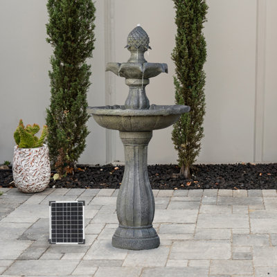 Fontaine solaire à 2 niveaux en fibre de verre / résine XBrand H 44 po avec panneau solaire et pompe d'arrêt automatique